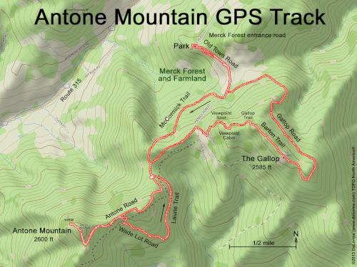 GPS track at Antone Mountain in southern Vermont