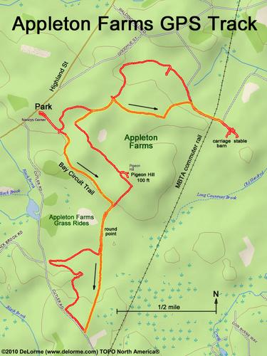 GPS track through Appleton Farms in northeastern Massachusetts