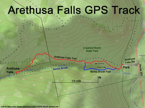 GPS track to Arethusa Falls in New Hampshire