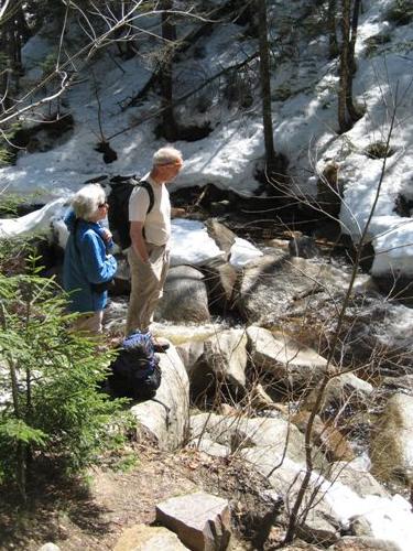 hikers at Arethusa Falls in New Hampshire