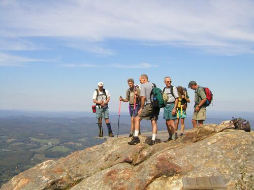 hikers at the hang-glider launch area on Mount Ascutney in Vermont