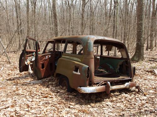 abandoned car at Ashland Town Forest in eastern Massachusetts