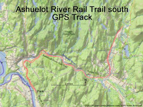 GPS track at Ashuelot River Rail Trail south near Keene in southwestern New Hampshire