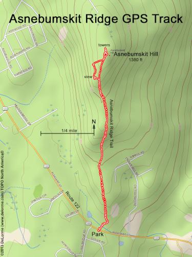 GPS track at Asnebumskit Ridge near Paxton MA