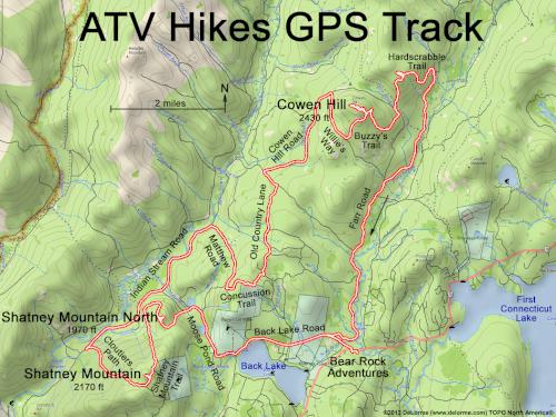 GPS track in July on ATV hikes near Pittsburg in northern New Hampshire