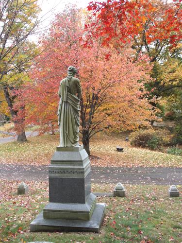 memorial statue in November at Mount Auburn Cemetery in Massachusetts