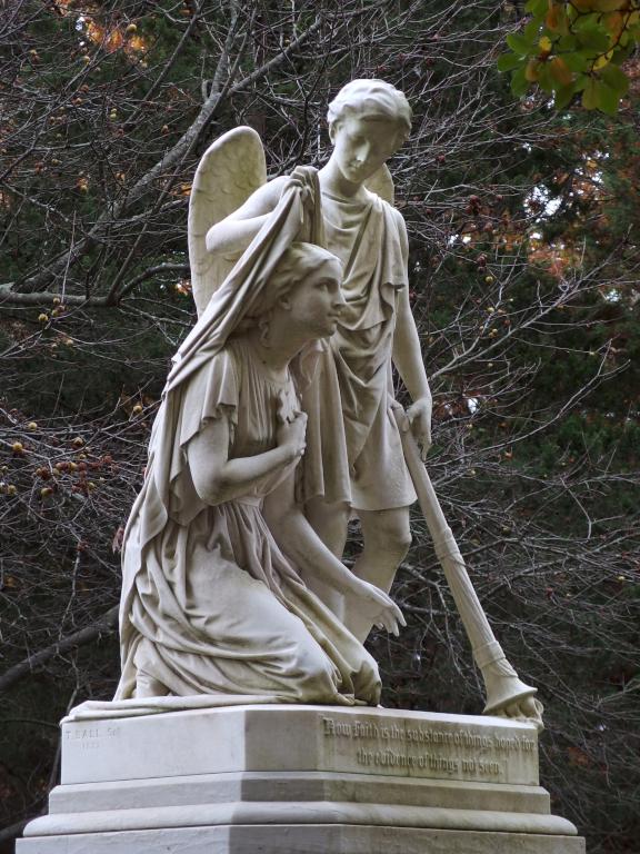 memorial statue in November at Mount Auburn Cemetery in Massachusetts
