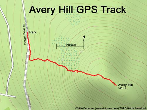 GPS track to Avery Hill in New Hampshire