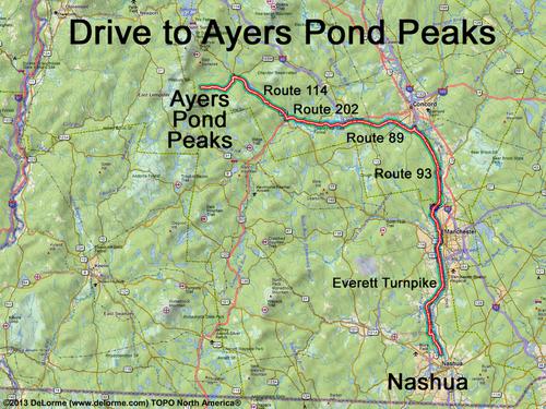 Ayers Pond Peaks drive route