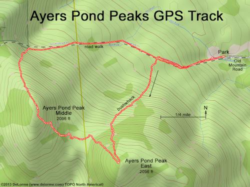 GPS track at Ayers Pond Peaks in New Hampshire