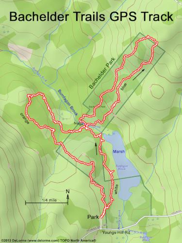 GPS track in July at Bachelder Trails near Loudon in southern New Hampshire