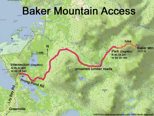 Baker Mountain access GPS track in Maine