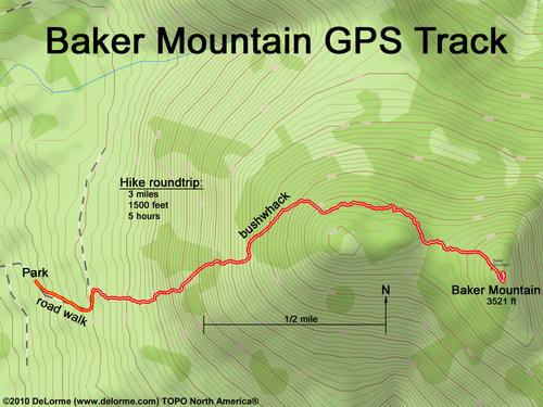 GPS track to Baker Mountain in Maine