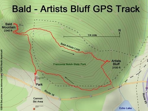 GPS track to Bald Mountain and Artists Bluff in New Hampshire