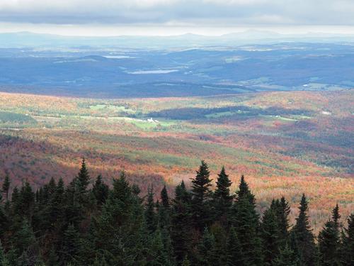 colorful early-Fall vista from the summit tower on Bald Mountain in northern Vermont