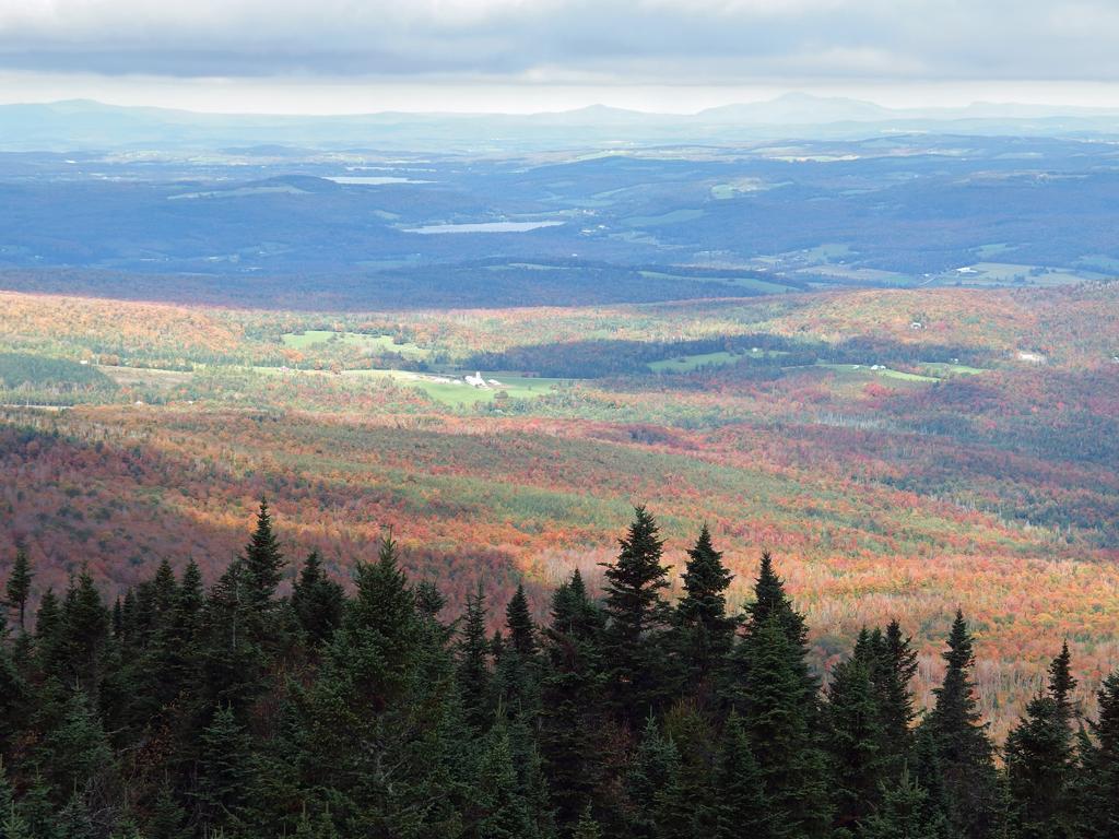 colorful early-Fall vista from the summit tower on Bald Mountain in northern Vermont