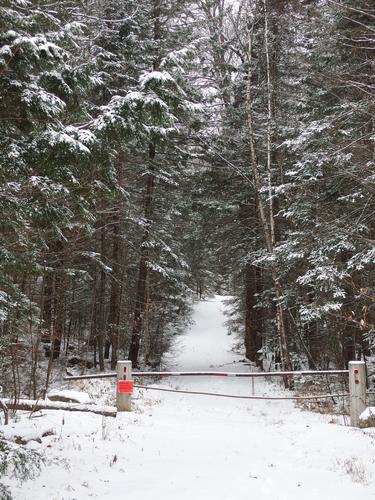 entrance gate and trail to Bald Mountain in New Hampshire