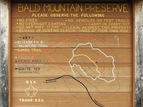 trail map to Bald Hill in southwestern New Hampshire