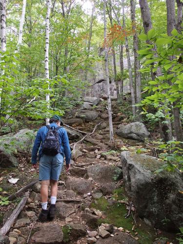 Lance hikes up the Sands Trail toward the Profile cliff on Bald Hill near Marlow in southwestern New Hampshire