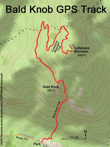 GPS track to Bald Knob near Lake Winnipesaukee in New Hampshire