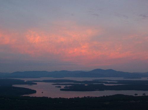 sunset over Lake Winnipesaukee as seen from Bald Knob in New Hampshire