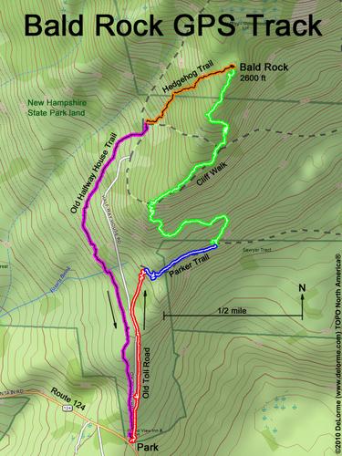 GPS track to Bald Rock on the shoulder of Mount Monadnock in New Hampshire