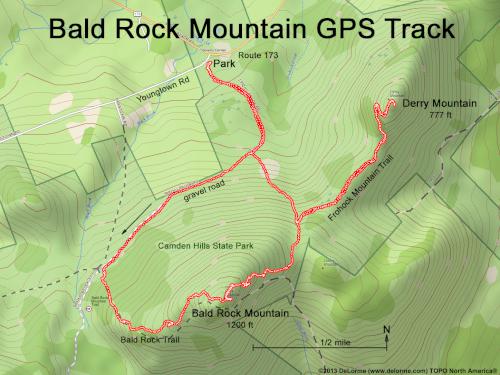 GPS track in September on Bald Rock Mountain in Maine