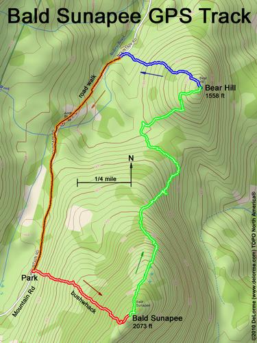 GPS track to Bald Sunapee Mountain in New Hampshire