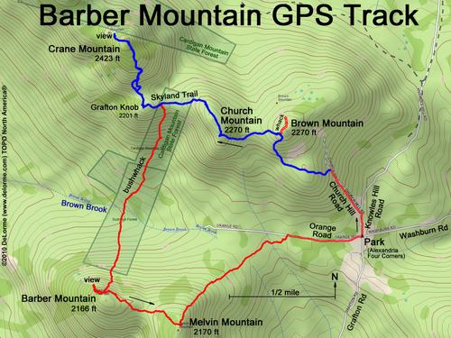 GPS track to Barber Mountain in New Hampshire