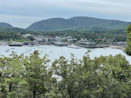 view of Bar Harbor in September from the summit of Bar Island near Acadia National Park in Maine