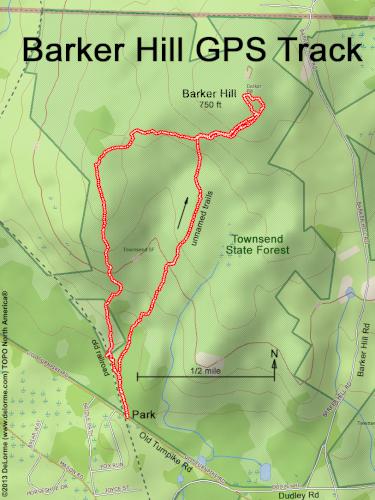 GPS track in March at Barker Hill in eastern Massachusetts