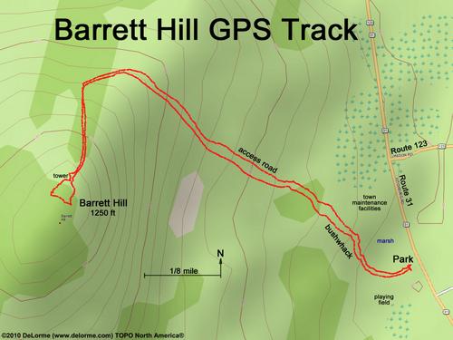 GPS track to Barrett Hill in southern New Hampshire