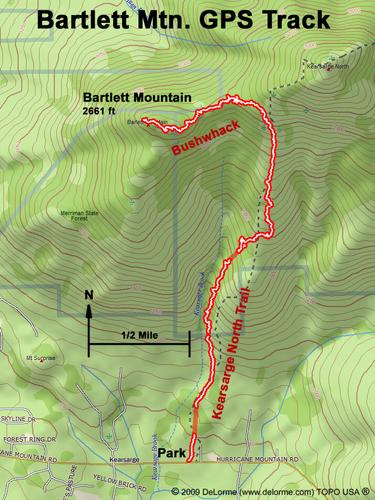 GPS track of the hike to Bartlett Mountain in New Hampshire