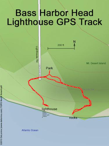GPS track at Bass Harbor Head Lighthouse in September near Acadia National Park in Maine
