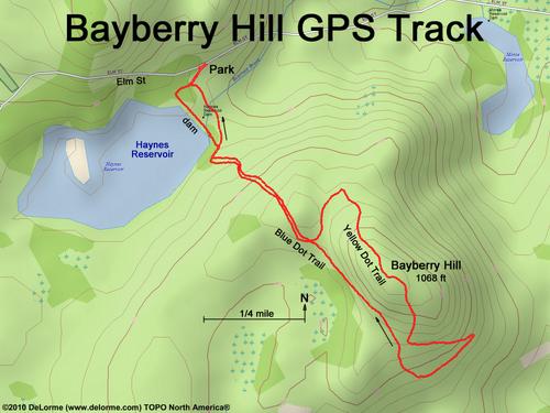 GPS track to Bayberry Hill at Leominster, MA