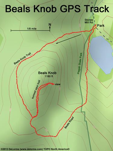 GPS track to Beals Knob at Pisgah State Park in southwestern New Hampshire