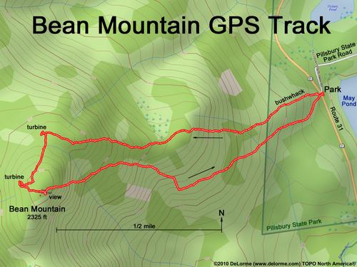 GPS track to Bean Mountain in New Hampshire