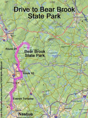 Bear Brook State Park drive route