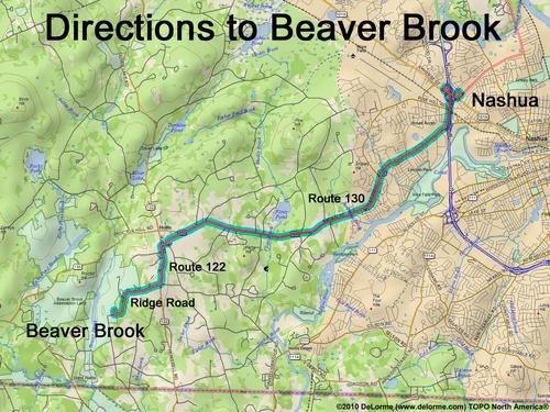 drive route to Beaver Brook parking lot in southern New Hampshire