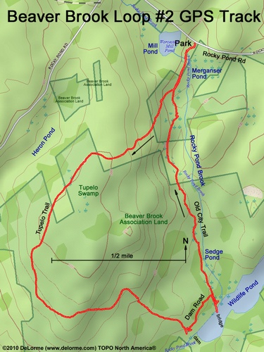 GPS track around Tupelo Swamp at Beaver Brook Association in southern New Hampshire