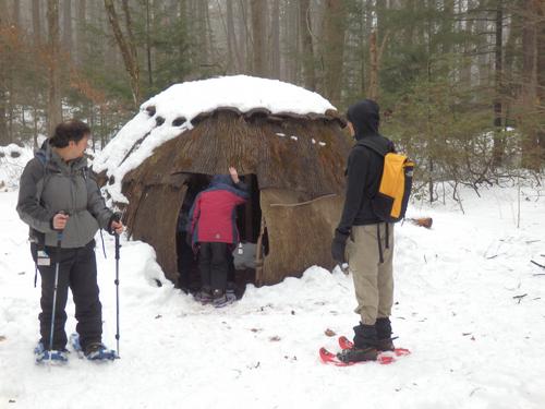 visitors at the wigwam at Beaver Brook in New Hampshire