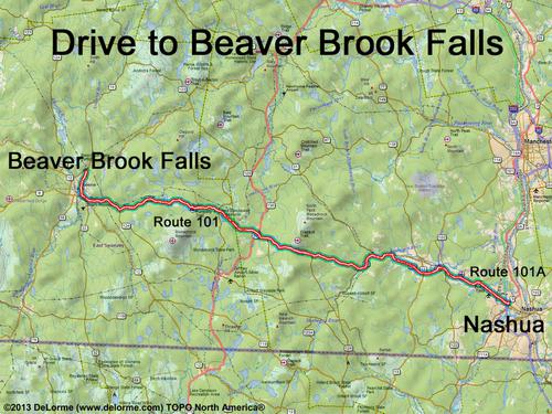 Beaver Brook Falls drive route