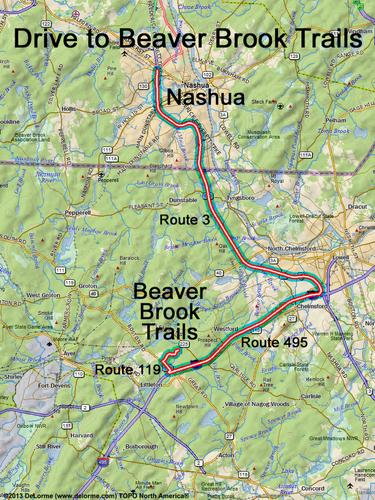 Beaver Brook Trails drive route