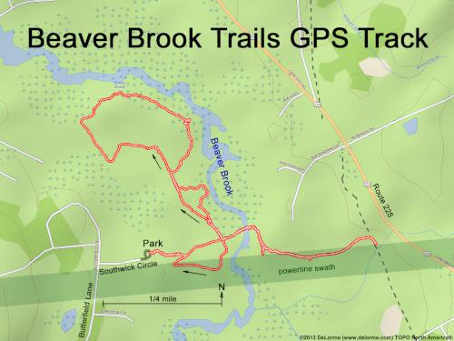 GPS track in February at Beaver Brook Trails at Westford in northeast MA