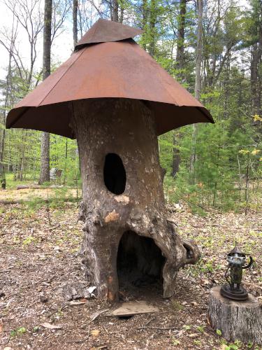 toadstool-and-elf modern art in May at Bedrock Gardens in southeast New Hampshire