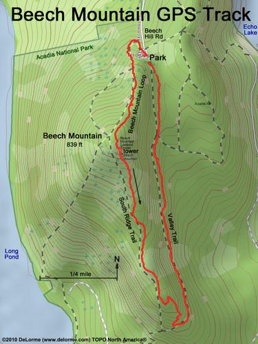GPS track to Beech Mountain at Acadia National Park in Maine