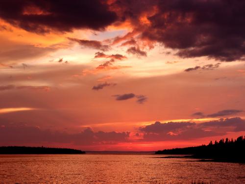 sunset on Frenchman Bay as seen from Schoodic Peninsula near Acadia National Park in Maine