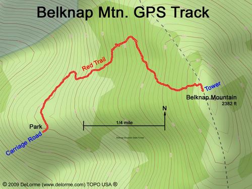 GPS track to Belknap Mountain in New Hampshire