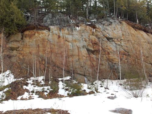 steep cliff in March at Bell Ledges in southern New Hampshire