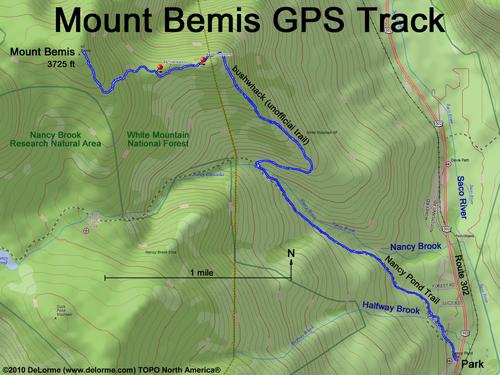 GPS track to Mount Bemis in New Hampshire